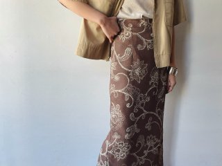 Brown Floral Tight Skirt