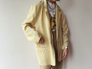 80s- Pale Yellow Plaid Light Tailored Jacket