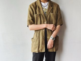80s Kahki Beige Half Sleeve Linen Jacket