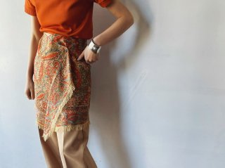80s- RALPH Beige Orange Wrap Skirt