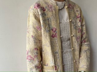 90s- Cream Floral Reversible Quilted Jacket