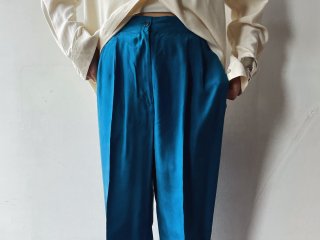 80s- Blue Silk High Waisted Pants