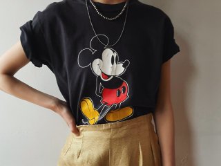 80s Black Mickey Mouse Print Tee