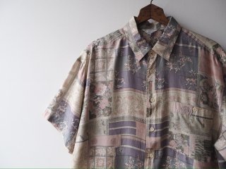 90s Patchwork Pattern Floral Silk Shirt