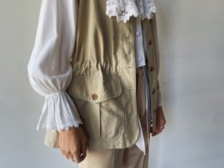 90s Beige Collarless Safari Vest