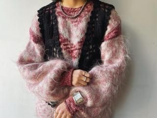 80s- Pink Shaggy Mohair Knit Sweater