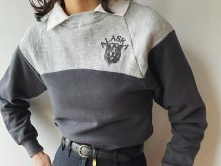 80s Navy Gray Polo Sweatshirt