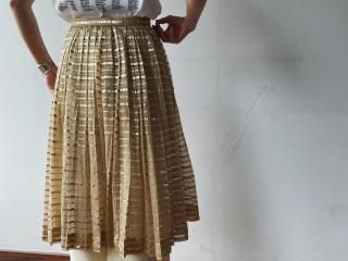 70s Beige Gold Pleated Skirt