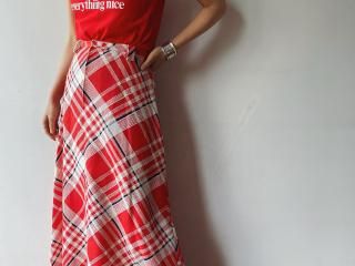 70s Red Plaid Maxi Skirt