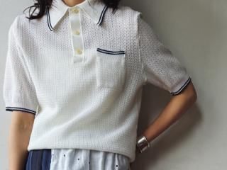 70s White Summer Knit Polo Top