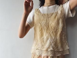 Beige Embroidery Silk Top