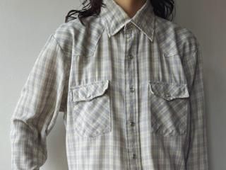 70s Light Blue Plaid Western Shirt