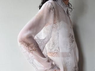 Pale Gray Botanical Sheer Shirt