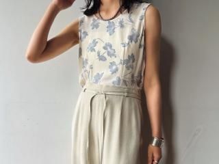 Ivory Gray Floral Tank Top