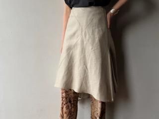 Sand Beige Asymmetry Linen Skirt