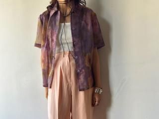 80s- Purple Floral Sheer Blouse
