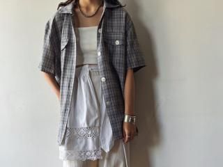 90s- Gray Plaid Oversized Shirt
