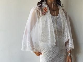 70s- White Nylon Sheer Bed Jacket