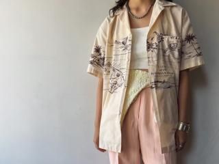 70s- Cream Hawaiian Print Shirt