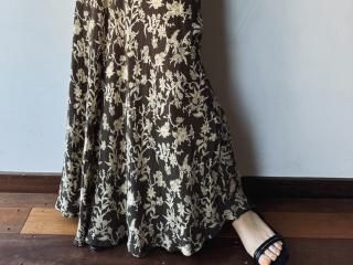 90s Olive Brown Floral Skirt