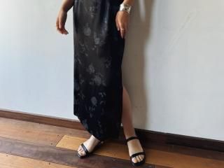 90s Black Floral Satin Skirt