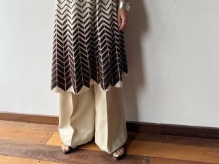 70s Ivory Brown Chevron Skirt