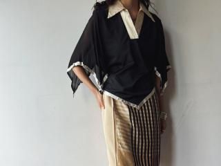 70s Black Cape Sleeve Blouse