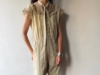 70s- Pistachio Bow Tie Jumpsuit