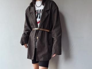 90s Brown Plaid Light Tailored Jacket 