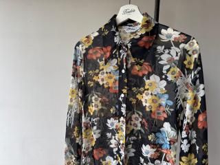 ¡ÚOutlet¡Û70s Black Floral Nylon Shirt