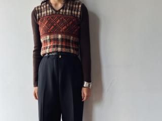 Brown Plaid Knit Top