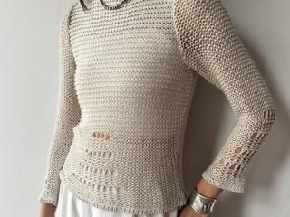 Grayish Beige Crochet Knit Top