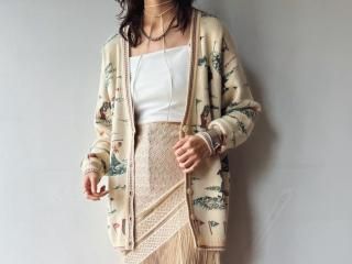 80s Cream Golf Jacquard Knit Cardigan