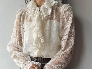 70s Ivory Lace Ruffle Blouse