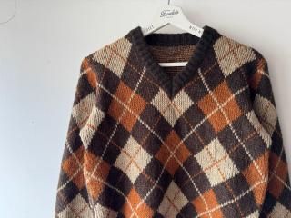 70s- Brown Argyle Knit Sweater