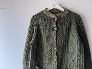 70s Moss Green Fisherman Knit Cardigan