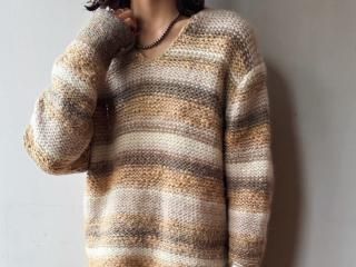 80s- Beige Multi Stripe Knit Sweater