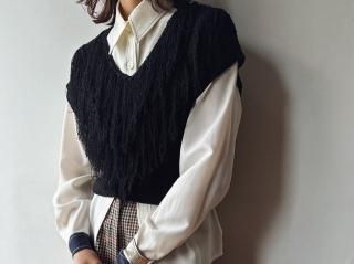 80s Black Fringe Knit Top