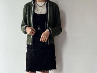 60s- Green Front Zip Knit Cardigan