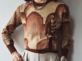 70s Brown Beige Jacquard Knit Top