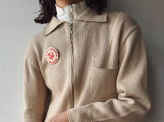 90s Beige Front Zip Knit Top
