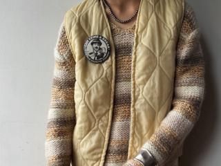 60s- Cream Front Zip Quilted Vest