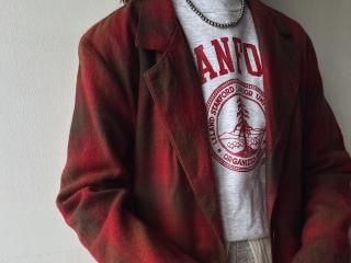90s Red Plaid Light Tailored Jacket
