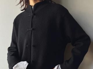 90s Black Knot Buttons Knit Jacket