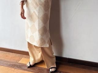 80s- Beige Argyle Knit Skirt