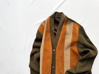 60s- Moss Green Faux Suede Knit Cardigan