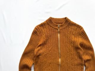 60s- Marigold Front Zip Knit Top