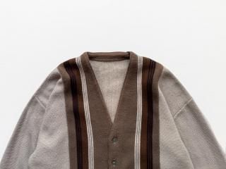 60s- Gray Brown Stripe Knit Cardigan