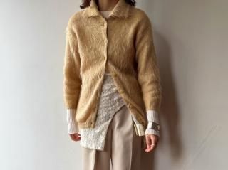 60s- Beige Shaggy Knit Cardigan