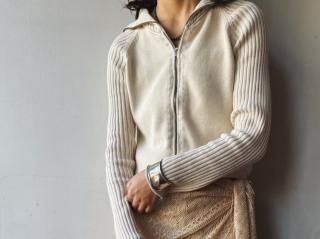 Ivory Front Zip Cotton Knit Top